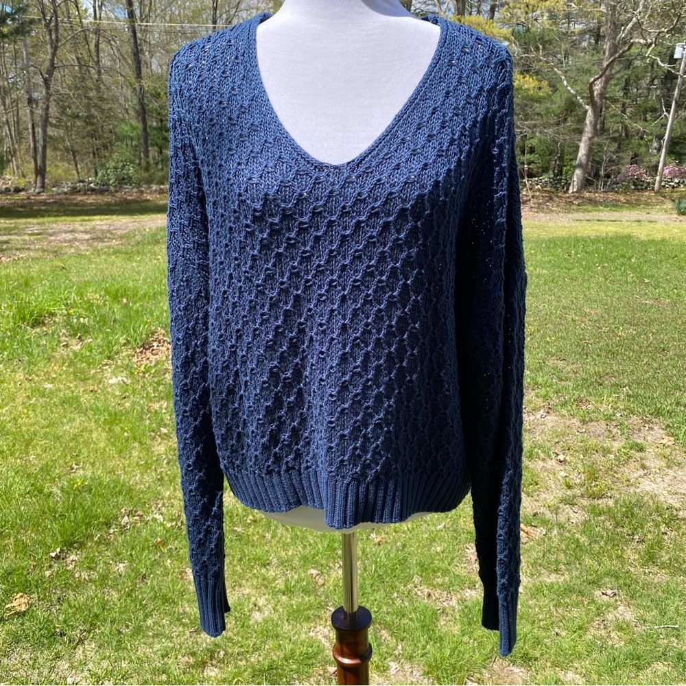 Z SUPPLY NEW SWEATER V-NECK BLUE HONEYCOMB KNIT LONG SLEEVE SIZE S NWT